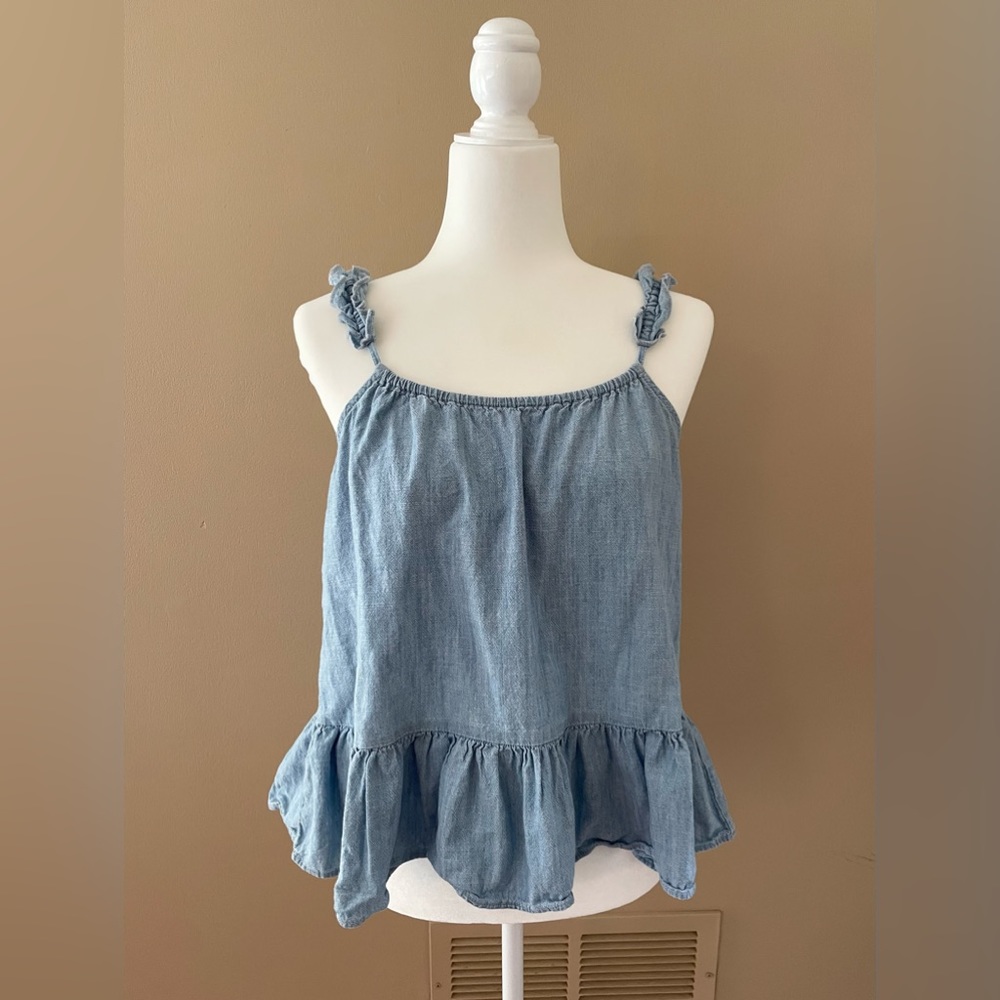 MADEWELL Blouse Blue Tank Top Ruffle Cottagecore Denim Coastal Women's Size 2